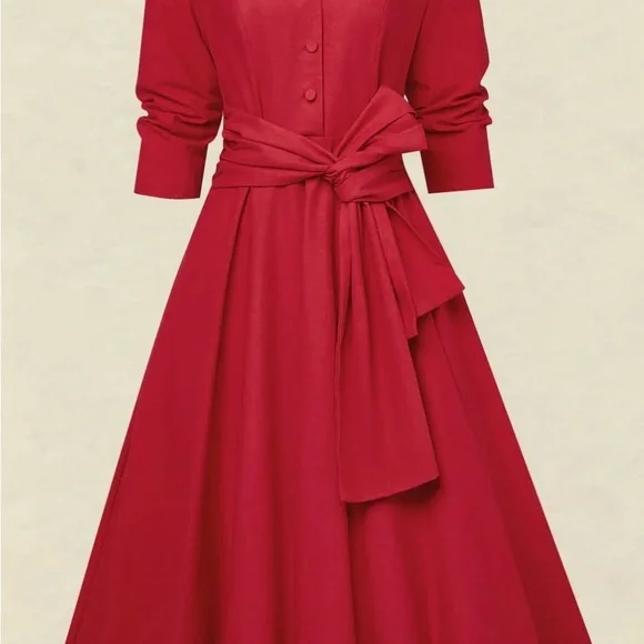 Elegant Red A-Line Dress #526 - Picture 4 of 5